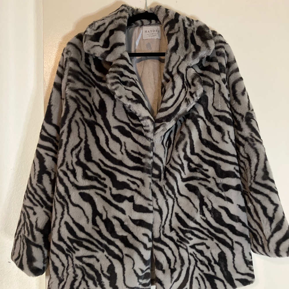 Women's Zebra Print Faux Fur Coat